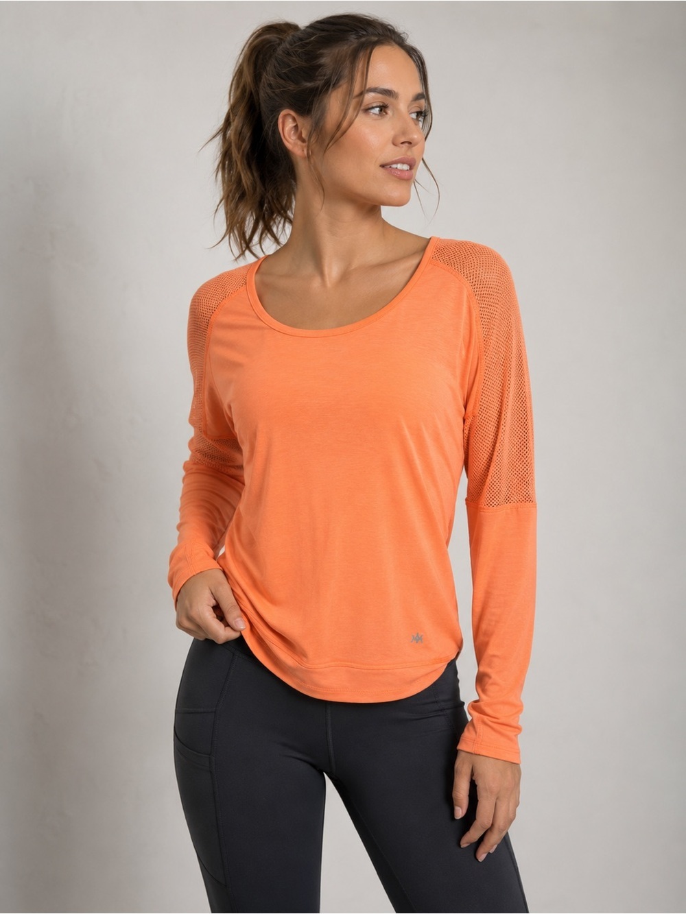 Vibrant Orange Long Sleeve Top with Mesh Back Size M Activewear Athleisure